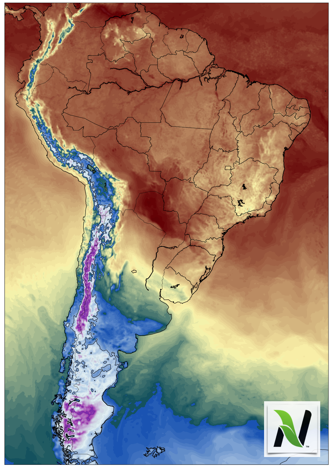 Mapa da america latina referente a variações climáticas.
